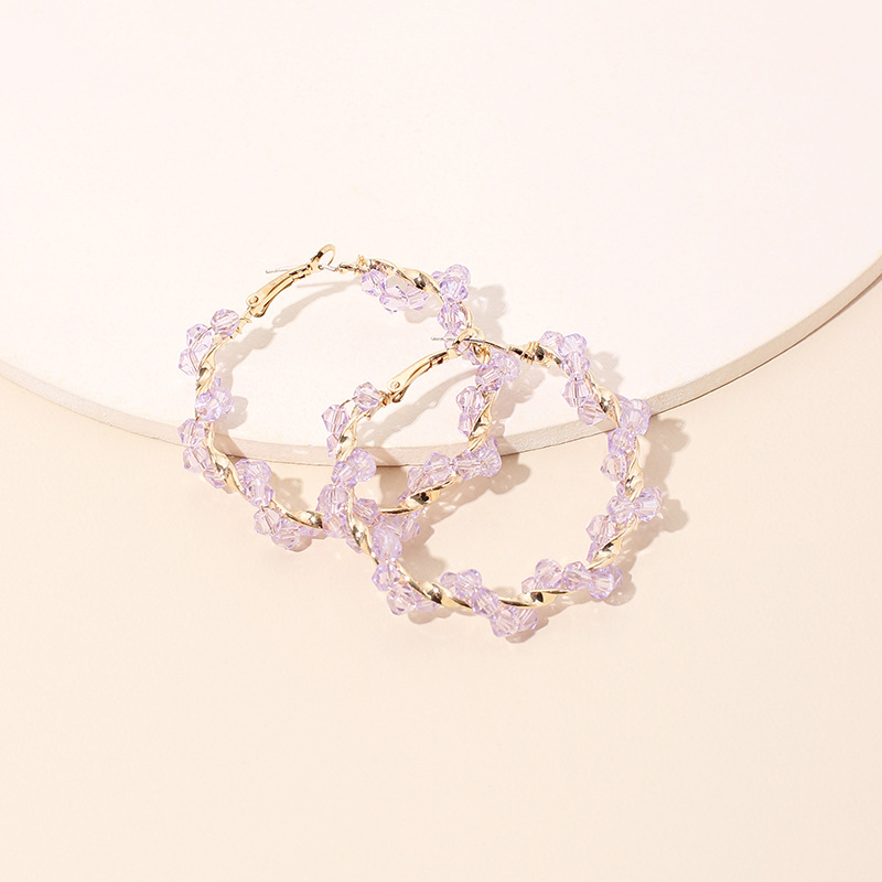 13g Weight Earrings Classification Wedding, Travel, Birthday, Festival Occasion Circle Pattern Women'S Gender Pink, Purple, Transparent, Black Color Crystal Big Circle Earrings Wholesale Nihaojewerly 4