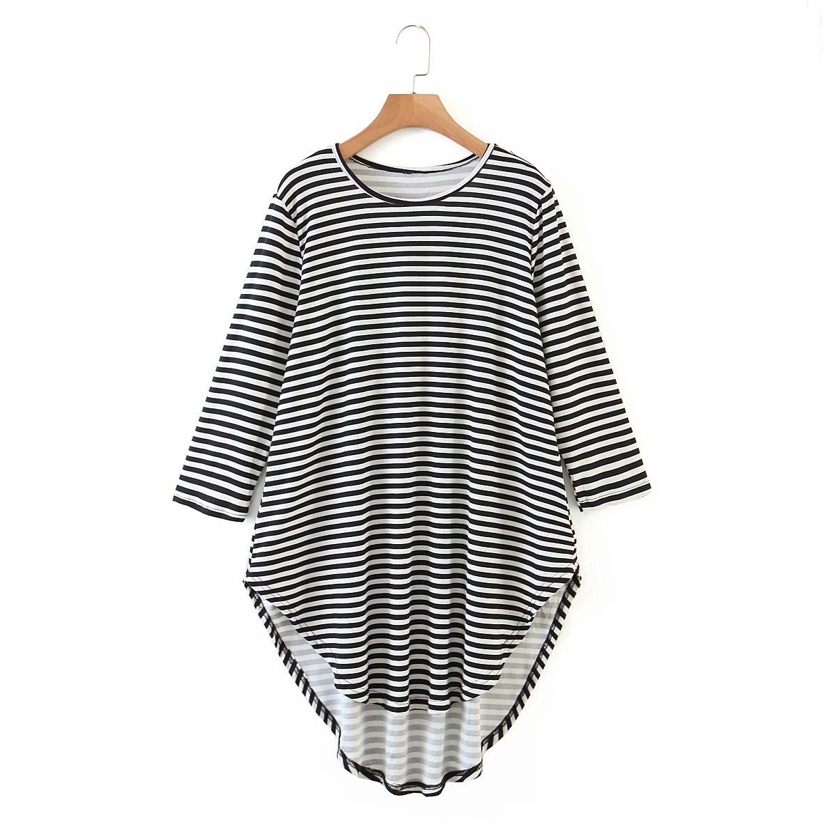 striped irregular round neck T-shirt top  NSAM10807