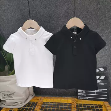 Boys' Short Sleeve Polo Shirt Summer New White Black Lapel T-Shirt For Children - ShopShipShake