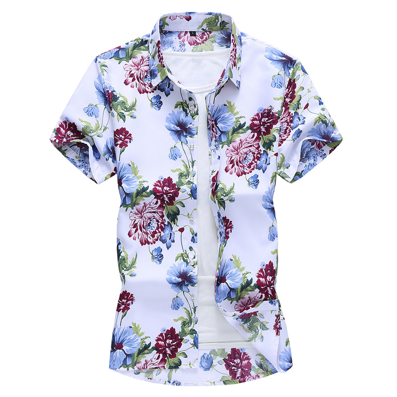 Summer 2020 new men's Lapel thin large British slim printed short sleeve shirt beach Floral Shirt