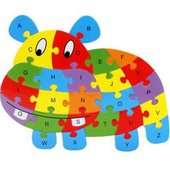 Wooden Animal Puzzle for Children, 26 English Letters, English Learning Educational Jigsaw, Early Education Solid Wood Blocks, Wooden Toy