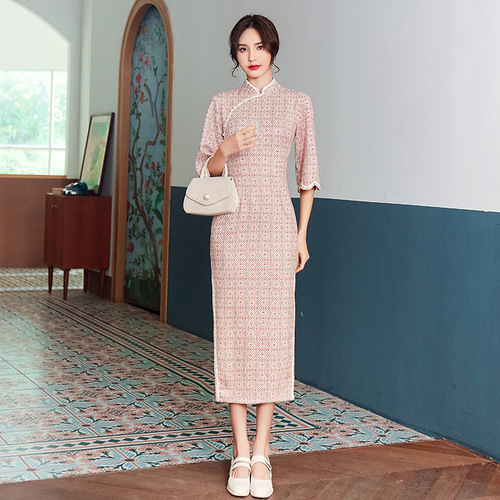 Women Chinese Dresses Cheongsam season horn sleeve suede cheongsam dress long traditional cheongsam