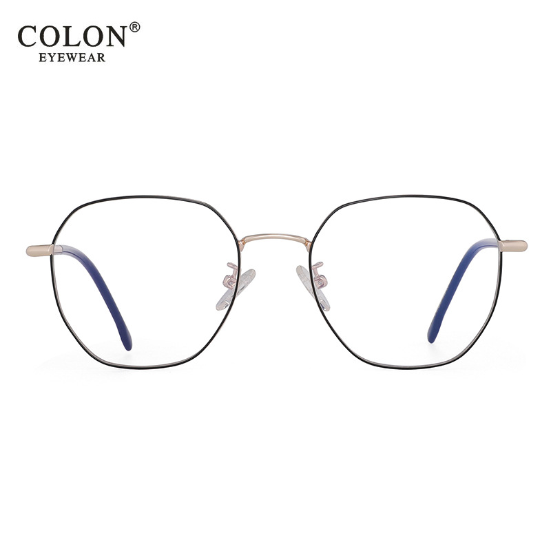 時尚圓形復(fù)古光學(xué)鏡多邊形全框防藍光眼鏡雙色男女金屬光學(xué)框