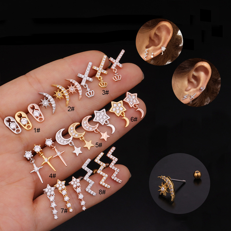 1g Weight Earrings Classification Housewarming, Anniversary, Business, Wedding, Travel, Birthday, Festival Occasion Metal Material Star Pattern Women'S Gender Inlaid Zircon Design Korean Creative  Studs Stainless Steel  Earrings 无
