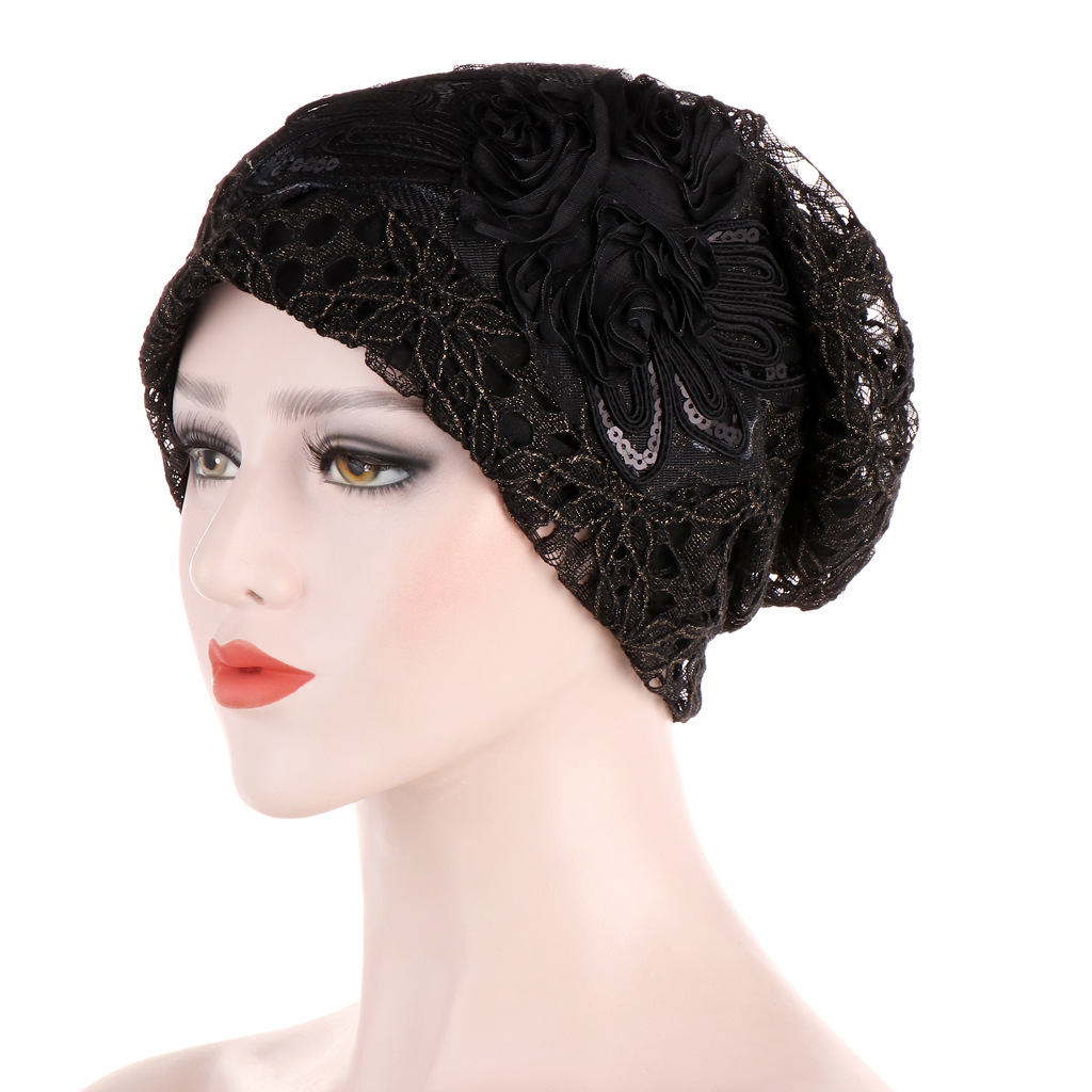 new lace flower-edged hat Muslim turban hat pullover hat ready for sale_voghion.com