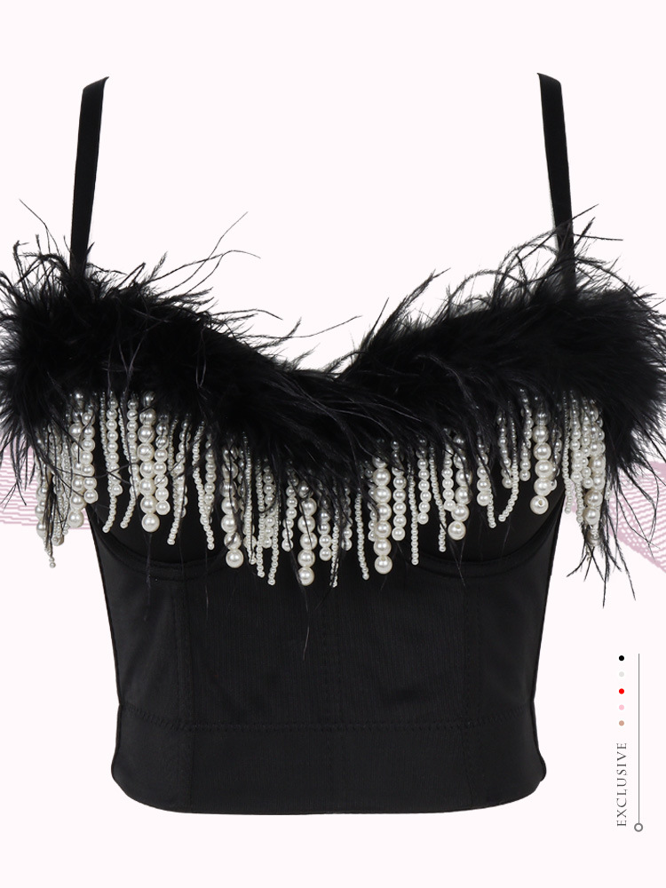 shoulder strap pearl tassel camisole NSQG63609