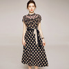 Women’s silk dress with stand collar and A-line skirt