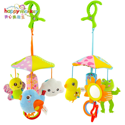 happymonkey baby music rotating bed hanging animal stroller pendant 0-1 years old rattle bed bell toy