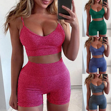 eBay亚马逊wish速卖通夏季性感纯色运动套装女吊带背心+短裤