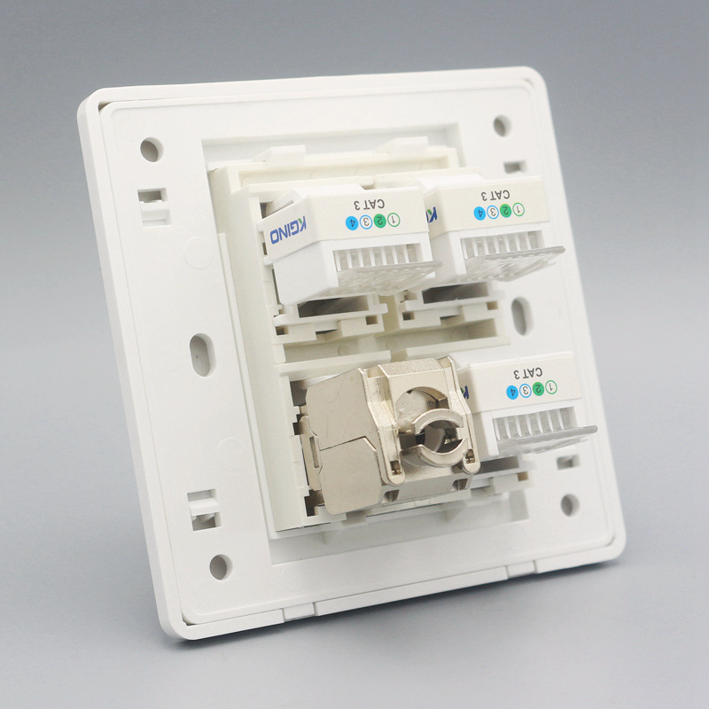 86型1个屏蔽超六类网络加3个电话插座 CAT6A千兆网线模块电话面板