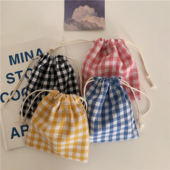07213 Minimalist and Simple Large Grid Cotton Linen Elastic Band Pouch for Storage, Candy and Tea Bag Wholesale