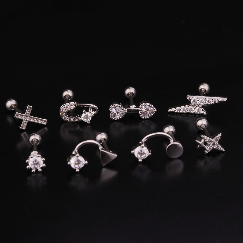 Ear Cartilage Rings & Studs Lady Geometric 316 Stainless Steel  Copper Inlaid Zircon display picture 1
