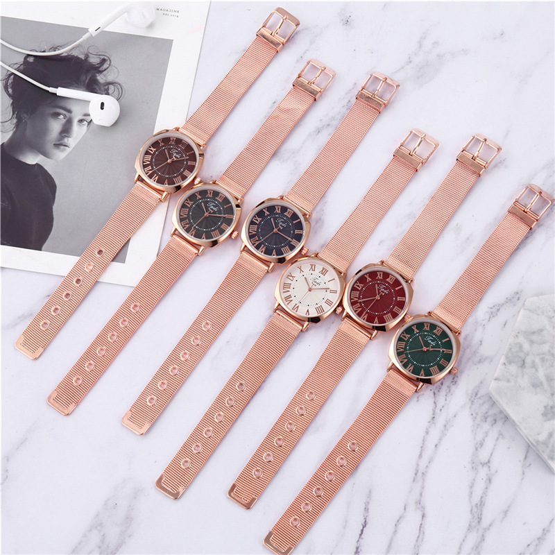 New Starry Sky Sparkling Pink Square Large dial Simple Lazy Mila Alloy Mesh Belt Women's Quartz Watch_voghion.com