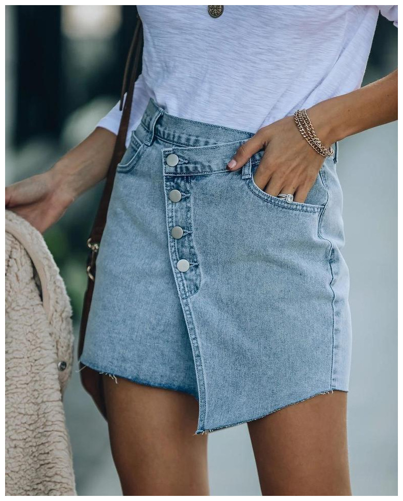 Irregular Multi-Buttoned Denim Skirt NSJRM81958