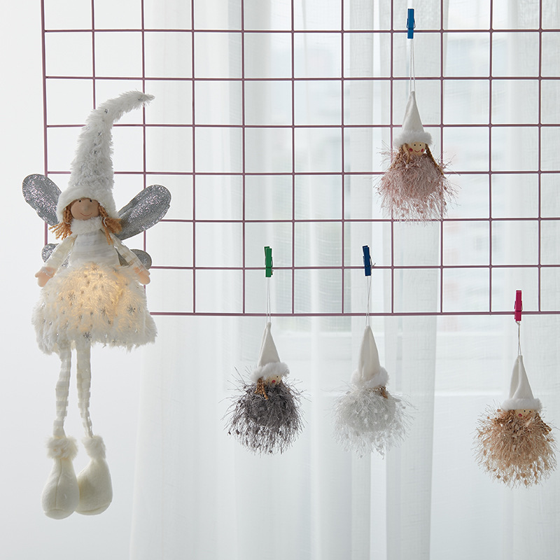 Angelina de Navidad colgante de peluche plumas adornos lindos colgantes con lámparas Angel Doll accesorios de decoración de árbol de Navidad