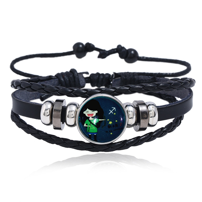 Luminous Gemstone Woven Korea Twelve Constellation Leather Bracelet Nihaojewelry display picture 7