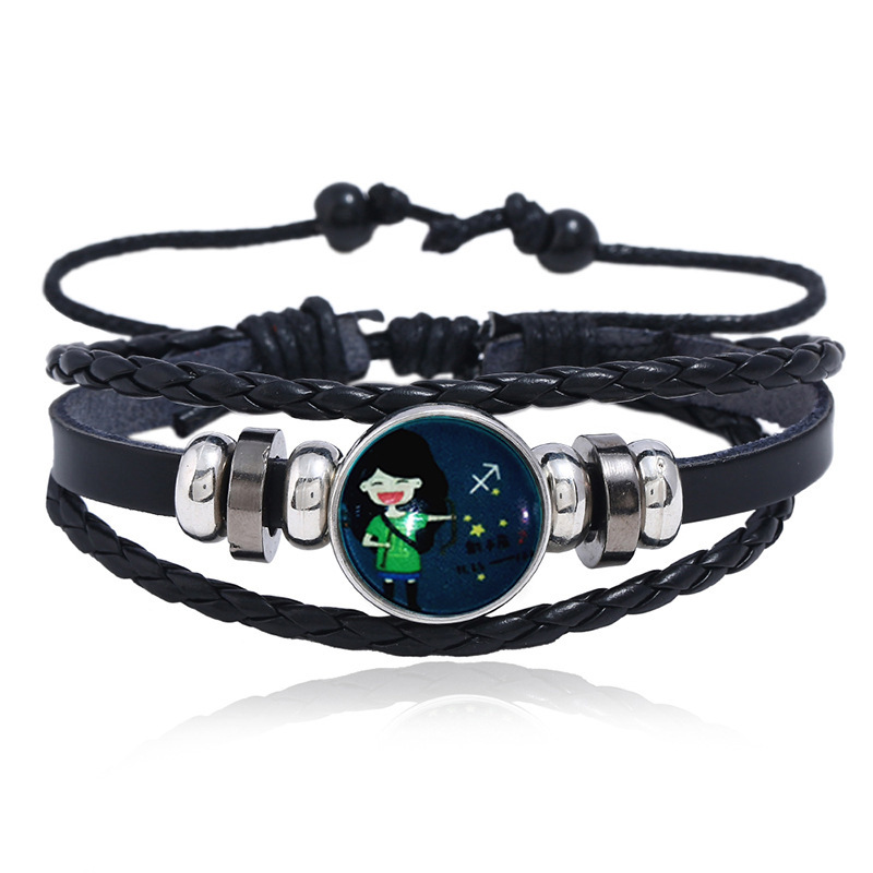 Bracelet En Cuir De Douze Constellations De Corée Tissé De Pierres Précieuses Lumineuses Nihaojewelry display picture 7