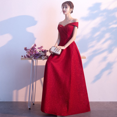 Evening Dresses cocktail party banquet dress vestido de banquete de cóctel One shouldered maid wedding engagement red evening dress long back dress