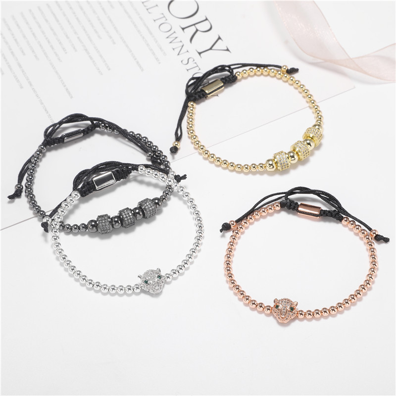 Fashion Vintage Copper Bead Woven Micro Inlaid Zircon Leopard Head Wheel Chain display picture 30