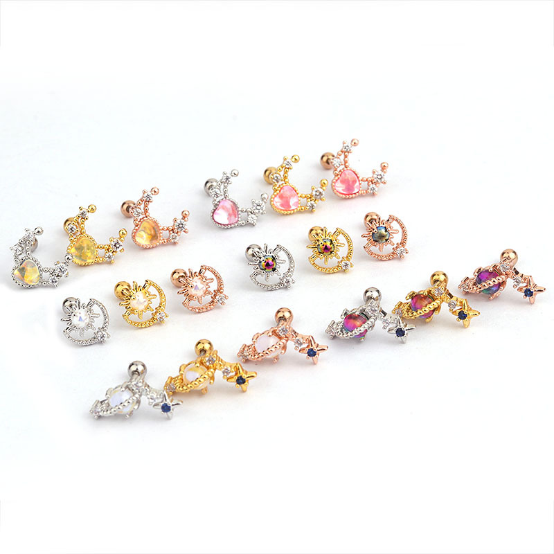 Korean Color Zircon  Fashion All-match Stainless Steel Earrings display picture 2