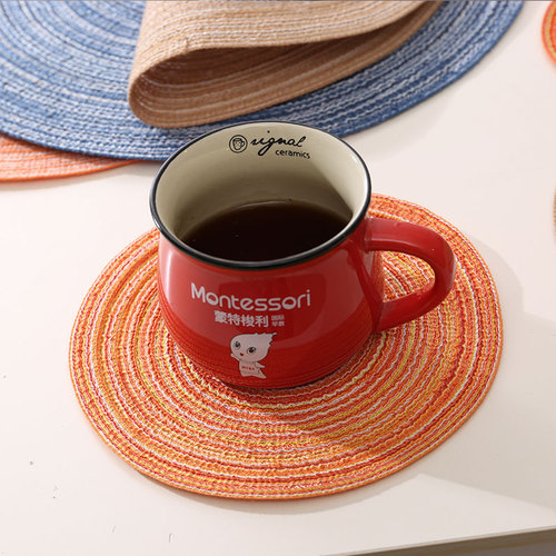 Japanese handmade ramie round placemats, threaded thickened table mats, creative woven coasters and bowl mats, Western food insulation mats