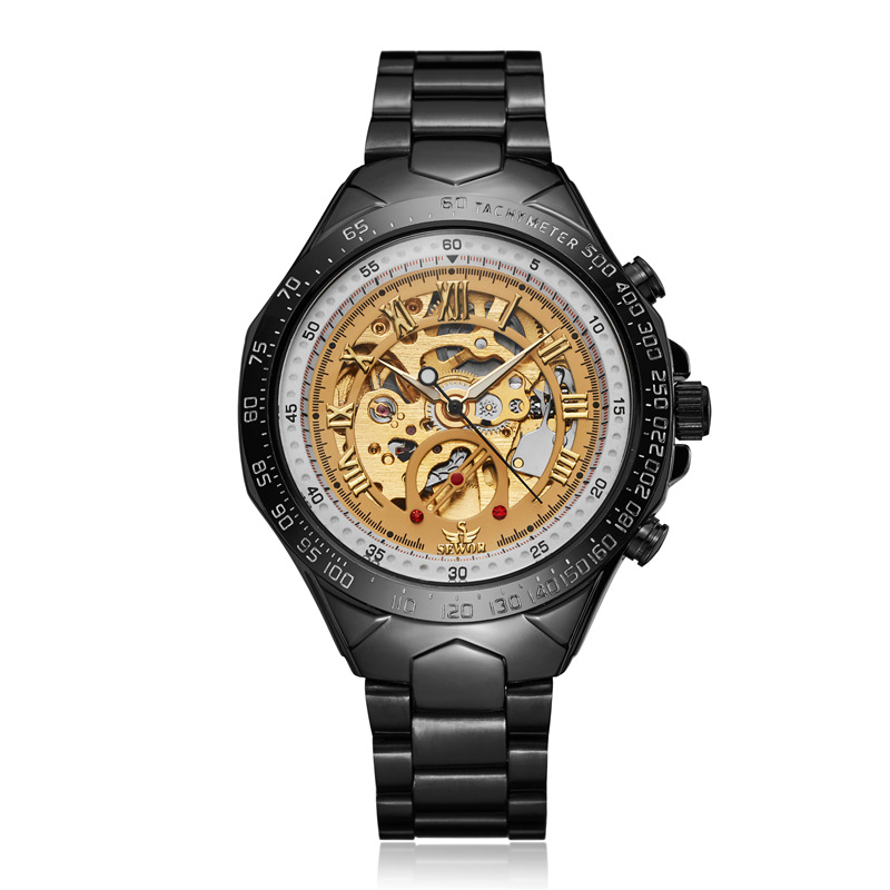SEWOR correa de acero de moda para hombres reloj mecánico automático reloj mecánico de negocios reloj transparente hueco 768