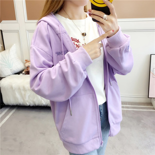 Hooded Sweater Women's New Spring and Autumn Korean Style Loose Bf Super Hot Students Early Autumn fleece-lined waitmore Cardigan Jacket