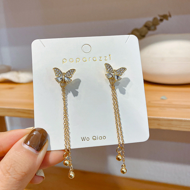 925 Silver Needle A Pair Of Butterfly Fairy Tassel Long Korean  Alloy Earrings display picture 7