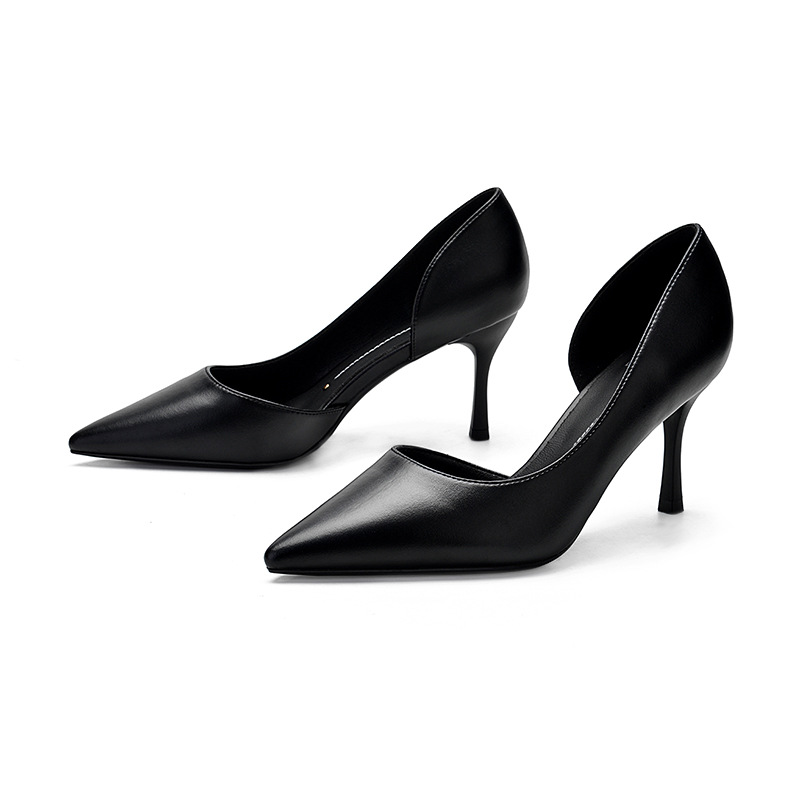 【1818-C61】2021春夏新款側空高跟鞋女細跟黑色職業性感尖頭單鞋