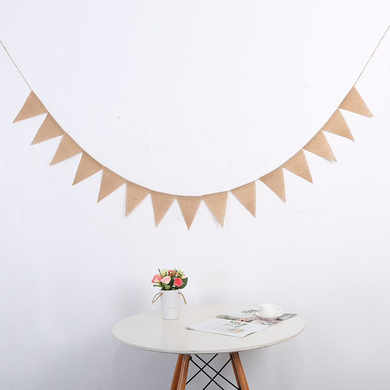 厂家直销 DIY手工工艺 圣诞婚庆派对装饰麻布三角旗 派对拉旗