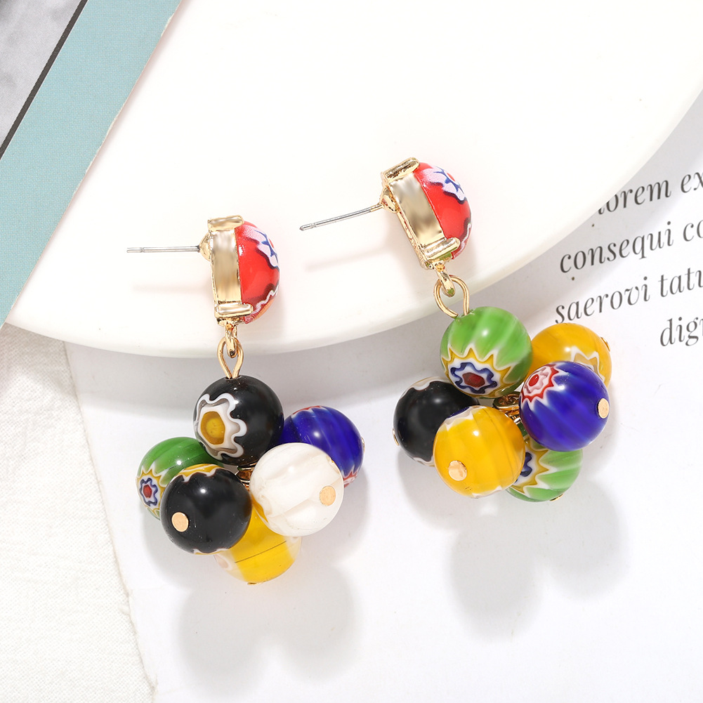 New Bohemian Ball Print Painted Earrings For Women Wholesale display picture 5