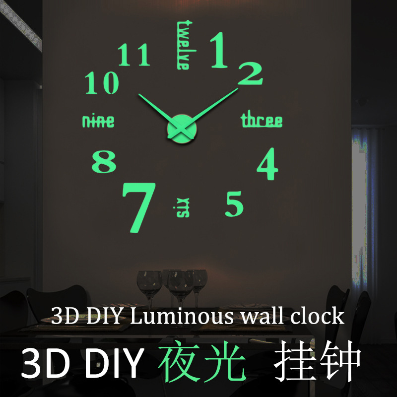 Creative luminous 3D DIY wall clock over...