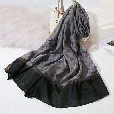 2020年女地摊丝毛桑蚕丝丝巾大牌潮印花围巾涤纶围巾人棉女士披肩|ms