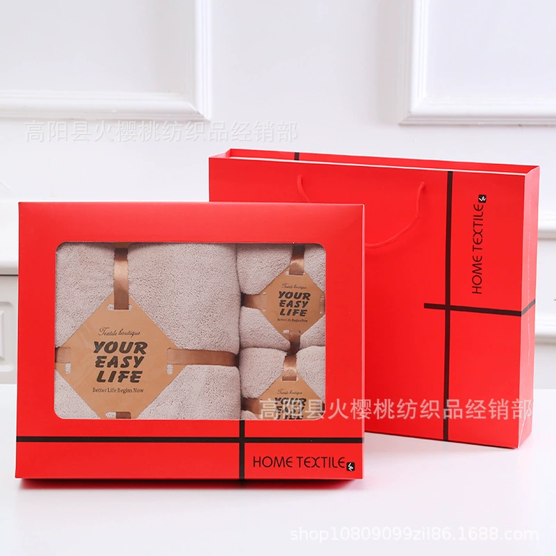 Bath towel, coral velvet set, red gift box, 3 piece set