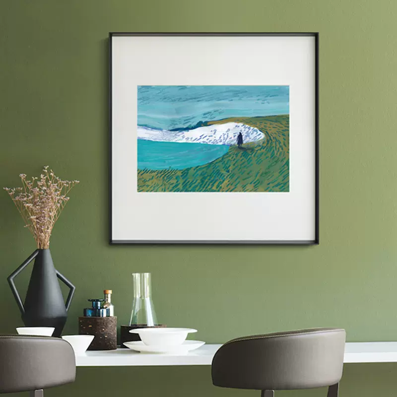 粉红色的日落 法国插画师 复古油画方形客厅卧室装饰画北欧玄关画