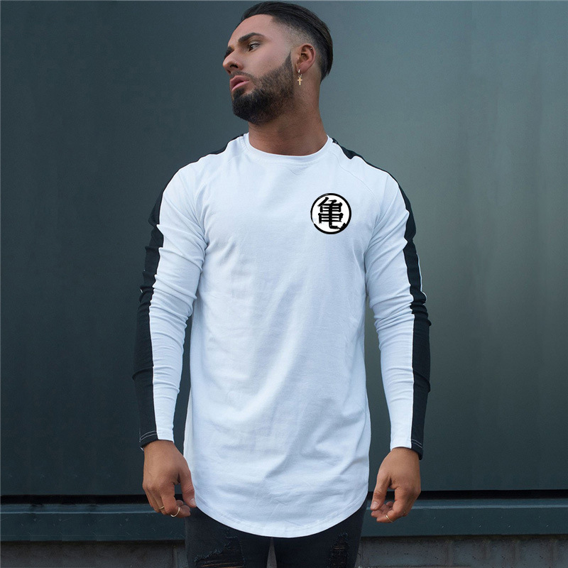 Dragon Ball tortuga de hadas de otoño e invierno gimnasio de moda cuello redondo SLIM-Fit manga larga deportes al aire libre que basa la camisa camiseta para hombres
