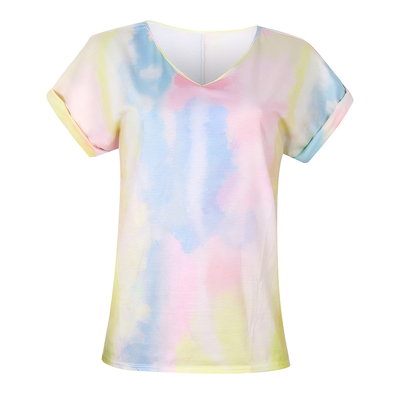 camiseta holgada de manga corta con efecto tie-dye en color degradado para mujer NSKX8460