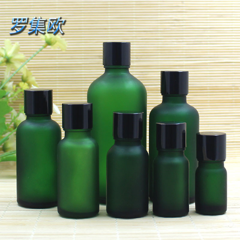 绿色磨砂精油瓶避光玻璃分装调试瓶黑铝盖5/10/15/20/30/50/100ml