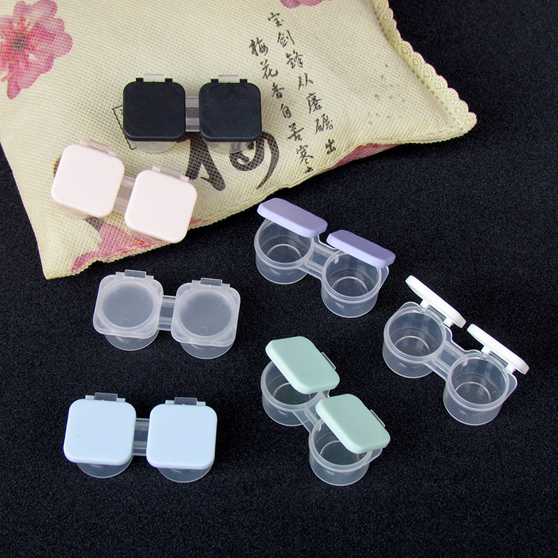 Portable double box flip cover contact lens box independent pressing double box easy to use three colors available