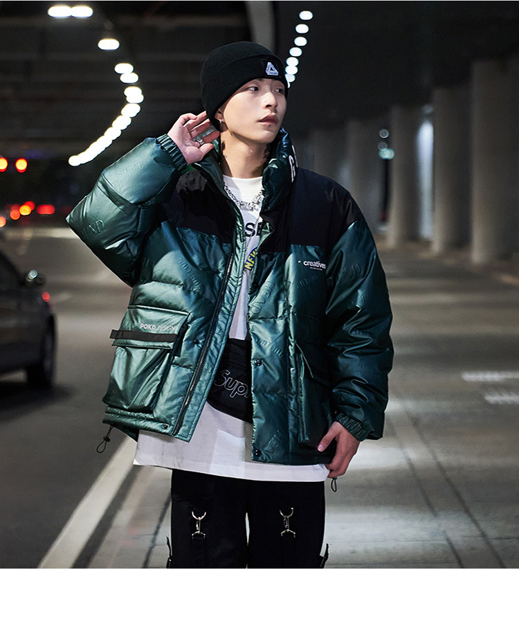 Vêtements pour hommes hiver nouvelle veste pour hommes marque tendance ample grande poche imprimée veste en coton de soie_voghion.com