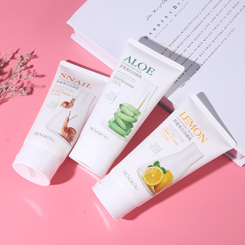 梦蔻美白洁面乳 柠檬vc深层清洁补水保湿控油蜗牛芦荟美白洗面奶|ru