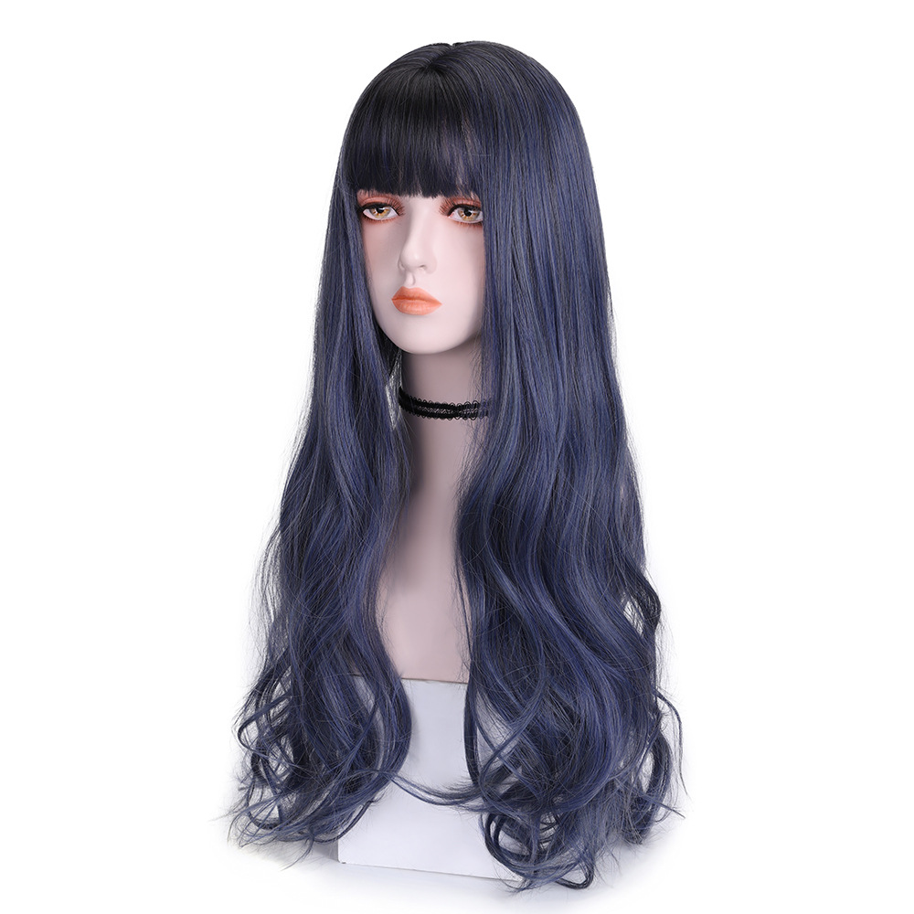 Perruque synthétique bouclée à la mode pour Jeune fille aux cheveux longs et petite frange ondulée_voghion.com
