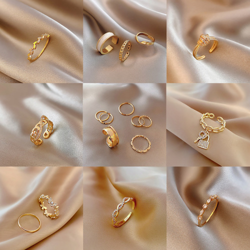 Korean style design sense ins trendy fashion personality geometric ring same style set index finger European and American pinky ring