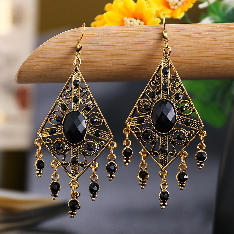 Ethnic Hollow Geometric Diamond Fashion Drop Earrings Wholesale display picture 1