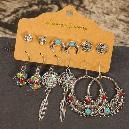 European and American retro cross-border earrings, bohemian style tassel set, Amazon best-selling earrings combination, factory direct sales