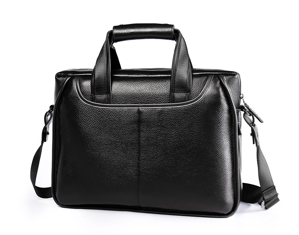 Túi đeo chéo nam da bò thật vân vải thiều, túi đeo vai ngang kiêm túi xách công sở 37×27×9 cm — Màu cà phê, Màu đen chi tiết 10