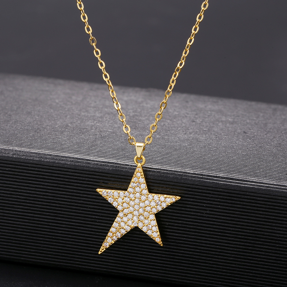 Exclusive For Cross-border Creative Style Five-pointed Star Zircon-laid Necklace European And American Jewelry 925 Silver Electroplated Clavicle Chain display picture 6