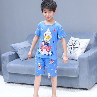 外贸夏季童装薄款男女童可爱卡通小孩8岁短袖牛奶丝儿童睡衣套装