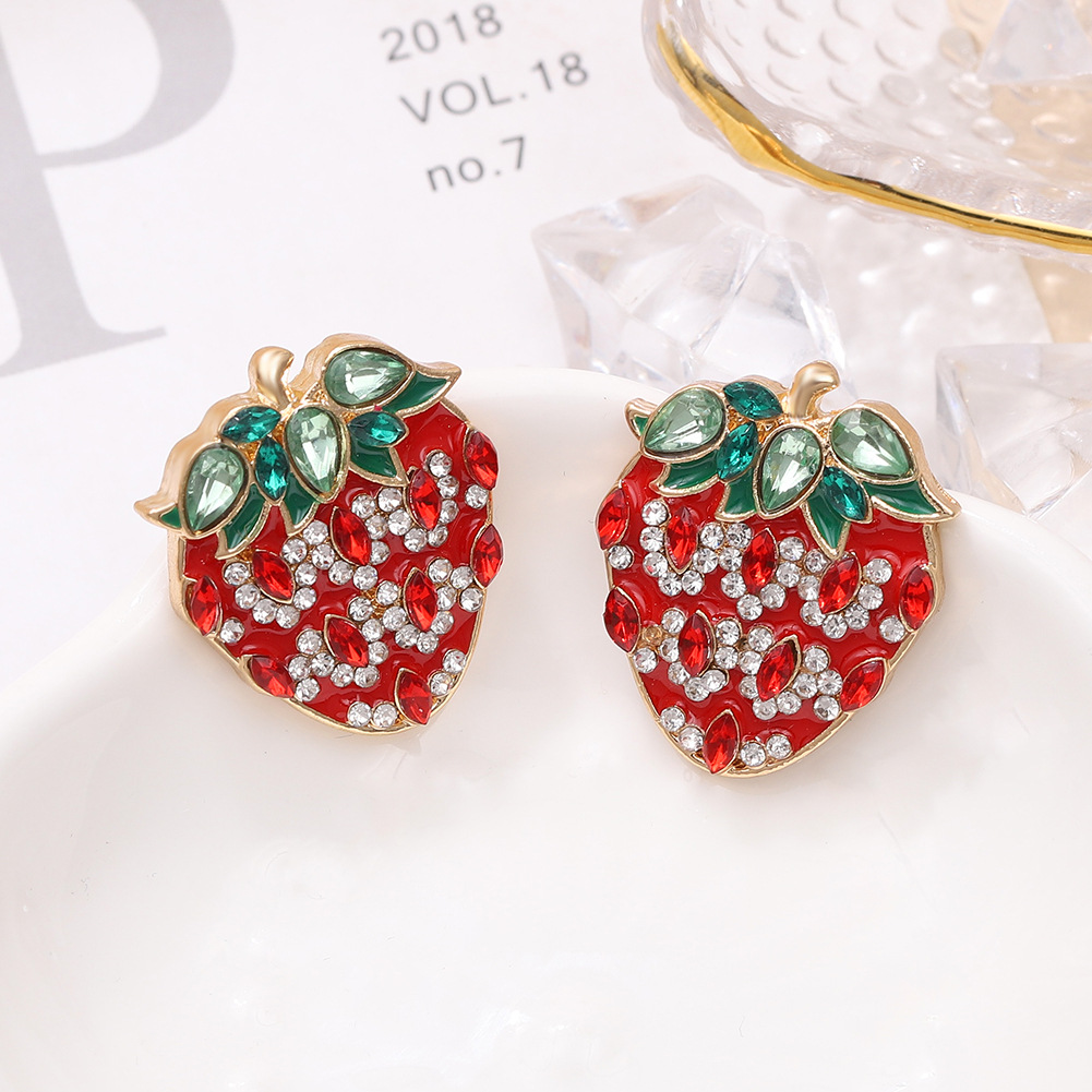 Strawberry Alloy Diamond-studded Earrings display picture 11