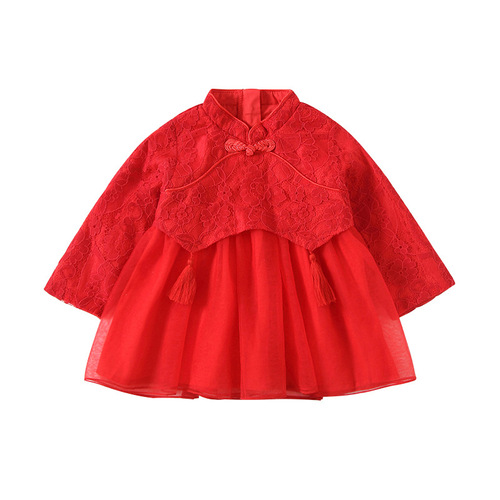 Girls dress spring new baby girl mesh dress cheongsam dress princess dress annual dress Chinese style idea9556